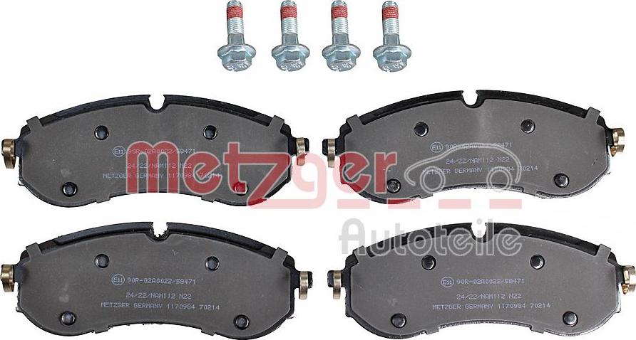 Metzger 1170984 - Тормозные колодки, дисковые, комплект autospares.lv