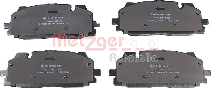 Metzger 1170979 - Тормозные колодки, дисковые, комплект autospares.lv