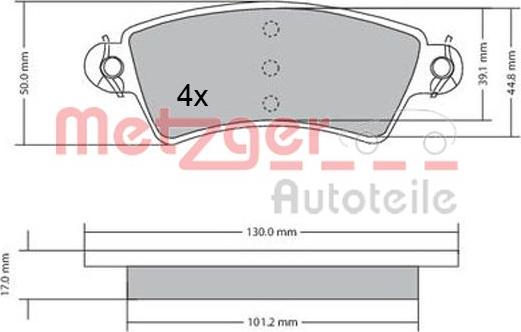 Metzger 1170499 - Тормозные колодки, дисковые, комплект autospares.lv