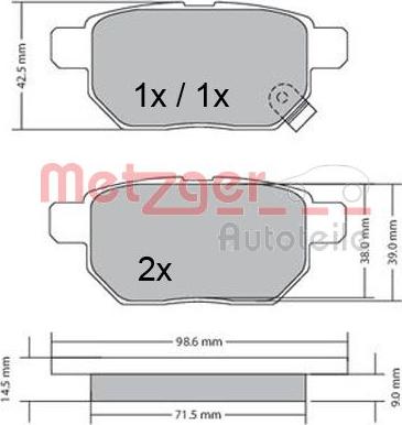 Metzger 1170444 - Тормозные колодки, дисковые, комплект autospares.lv