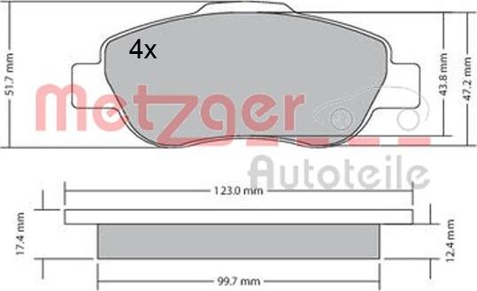 Metzger 1170440 - Тормозные колодки, дисковые, комплект autospares.lv