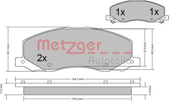 Metzger 1170468 - Тормозные колодки, дисковые, комплект autospares.lv