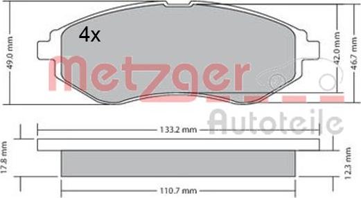 Metzger 1170404 - Тормозные колодки, дисковые, комплект autospares.lv