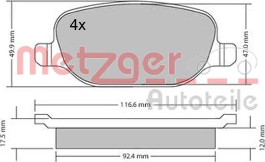 Metzger 1170403 - Тормозные колодки, дисковые, комплект autospares.lv