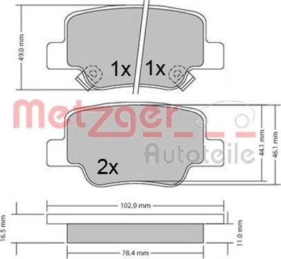 Metzger 1170410 - Тормозные колодки, дисковые, комплект autospares.lv