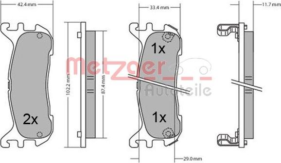 Metzger 1170431 - Тормозные колодки, дисковые, комплект autospares.lv