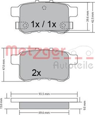 Metzger 1170593 - Тормозные колодки, дисковые, комплект autospares.lv