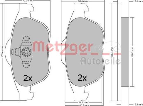 Metzger 1170556 - Тормозные колодки, дисковые, комплект autospares.lv