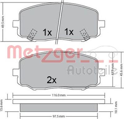 Metzger 1170588 - Тормозные колодки, дисковые, комплект autospares.lv