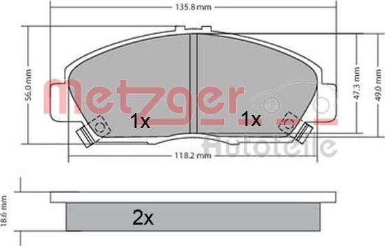 Metzger 1170576 - Тормозные колодки, дисковые, комплект autospares.lv