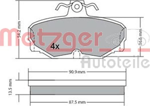 Metzger 1170570 - Тормозные колодки, дисковые, комплект autospares.lv
