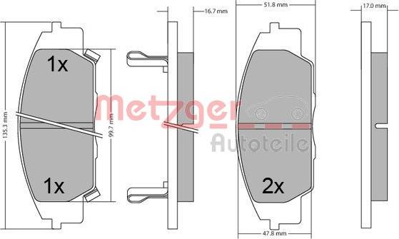 Metzger 1170649 - Тормозные колодки, дисковые, комплект autospares.lv