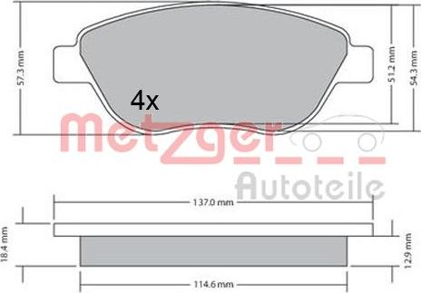 Metzger 1170651 - Тормозные колодки, дисковые, комплект autospares.lv