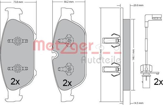 Metzger 1170657 - Тормозные колодки, дисковые, комплект autospares.lv
