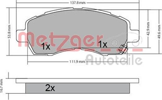 Metzger 1170607 - Тормозные колодки, дисковые, комплект autospares.lv