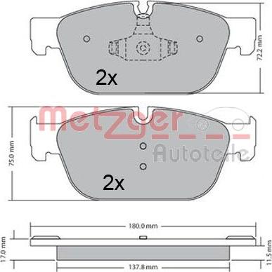 Metzger 1170619 - Тормозные колодки, дисковые, комплект autospares.lv