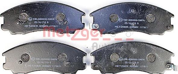 Metzger 1170611 - Тормозные колодки, дисковые, комплект autospares.lv