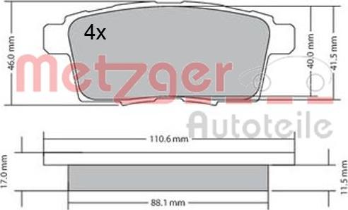 Metzger 1170686 - Тормозные колодки, дисковые, комплект autospares.lv