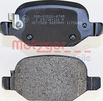 Metzger 1170680 - Тормозные колодки, дисковые, комплект autospares.lv