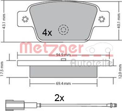 Metzger 1170682 - Тормозные колодки, дисковые, комплект autospares.lv