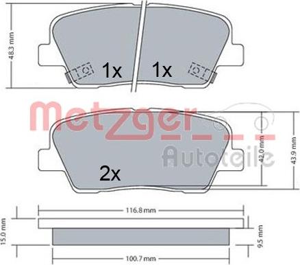 Metzger 1170687 - Тормозные колодки, дисковые, комплект autospares.lv