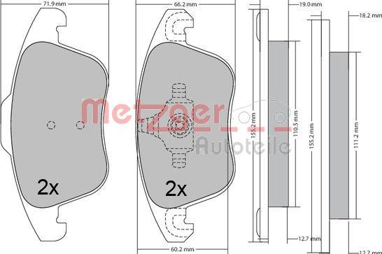 Metzger 1170638 - Тормозные колодки, дисковые, комплект autospares.lv