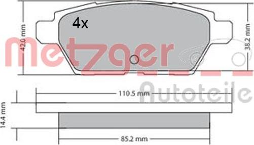 Metzger 1170637 - Тормозные колодки, дисковые, комплект autospares.lv