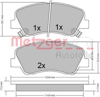 Metzger 1170620 - Тормозные колодки, дисковые, комплект autospares.lv