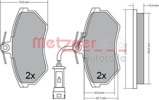 Metzger 1170623 - Тормозные колодки, дисковые, комплект autospares.lv