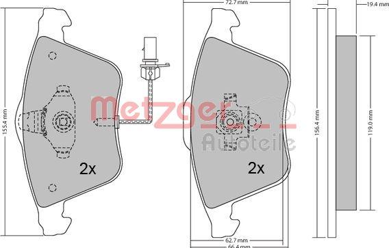 Metzger 1170099 - Тормозные колодки, дисковые, комплект autospares.lv