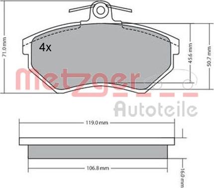 Metzger 1170095 - Тормозные колодки, дисковые, комплект autospares.lv