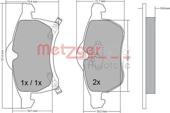 Metzger 1170091 - Тормозные колодки, дисковые, комплект autospares.lv