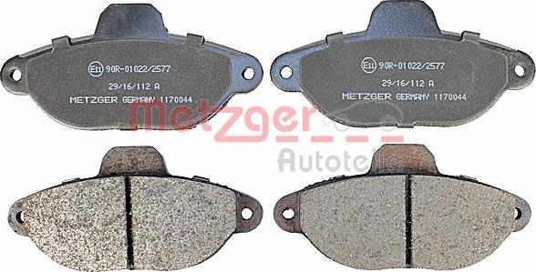 Metzger 1170044 - Тормозные колодки, дисковые, комплект autospares.lv