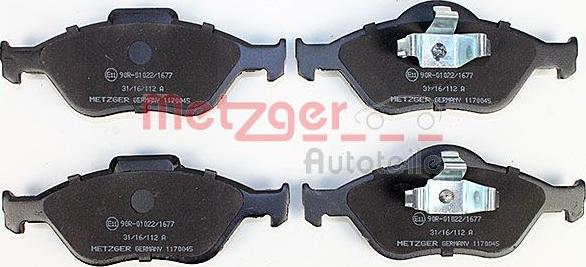 Metzger 1170045 - Тормозные колодки, дисковые, комплект autospares.lv