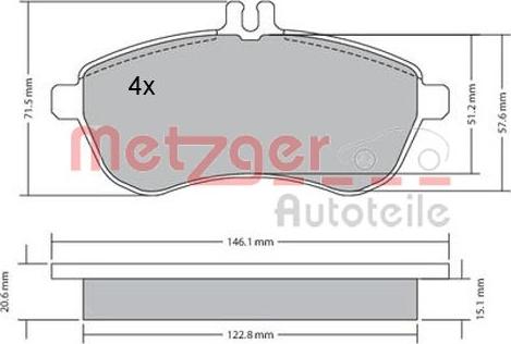 Metzger 1170046 - Тормозные колодки, дисковые, комплект autospares.lv