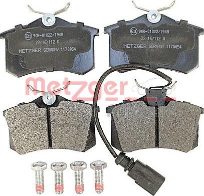 Metzger 1170054 - Тормозные колодки, дисковые, комплект autospares.lv
