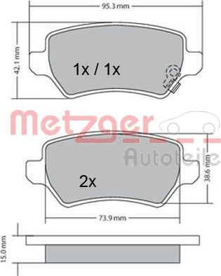 Metzger 1170004 - Тормозные колодки, дисковые, комплект autospares.lv