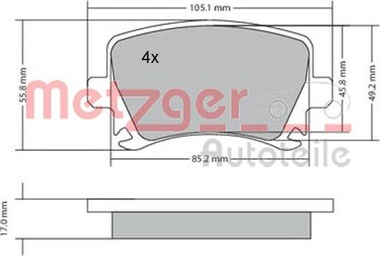 Metzger 1170005 - Тормозные колодки, дисковые, комплект autospares.lv