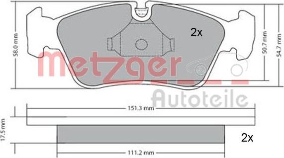 Metzger 1170019 - Тормозные колодки, дисковые, комплект autospares.lv