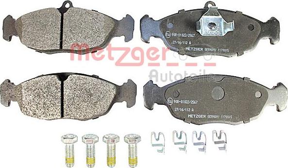 Metzger 1170015 - Тормозные колодки, дисковые, комплект autospares.lv