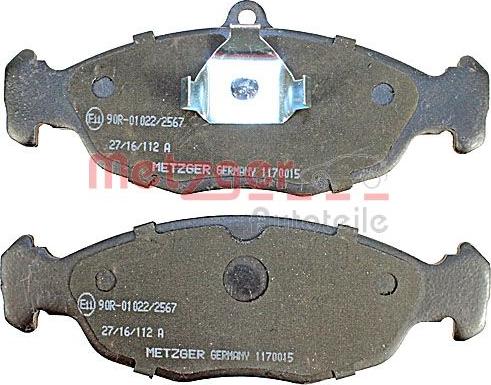 Metzger 1170015 - Тормозные колодки, дисковые, комплект autospares.lv