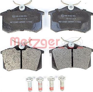 Metzger 1170022 - Тормозные колодки, дисковые, комплект autospares.lv
