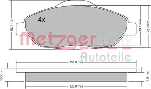 Metzger 1170194 - Тормозные колодки, дисковые, комплект autospares.lv