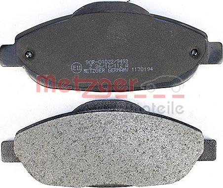 Metzger 1170194 - Тормозные колодки, дисковые, комплект autospares.lv