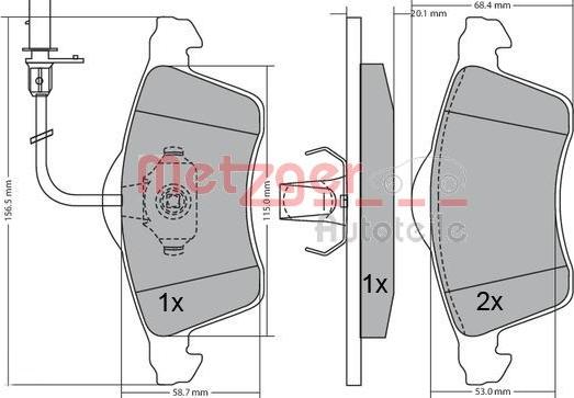 Metzger 1170196 - Тормозные колодки, дисковые, комплект autospares.lv