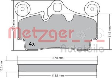 Metzger 1170191 - Тормозные колодки, дисковые, комплект autospares.lv