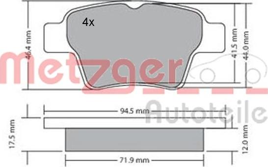 Metzger 1170198 - Тормозные колодки, дисковые, комплект autospares.lv