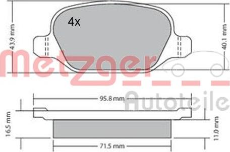 Metzger 1170141 - Тормозные колодки, дисковые, комплект autospares.lv