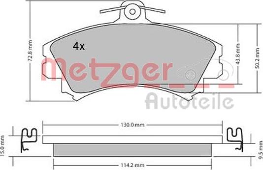 Metzger 1170143 - Тормозные колодки, дисковые, комплект autospares.lv