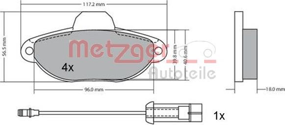 Metzger 1170147 - Тормозные колодки, дисковые, комплект autospares.lv